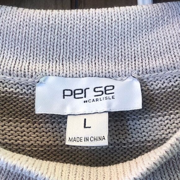 Per se Women’s Taupe Cream Sweater Size Large Long Striped Sleeves Size Large - Picture 4 of 8